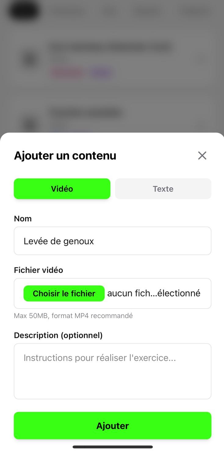 Le menu « Ajouter un contenu » s'ouvre dans la bibliothèque. Remplit les champs et choisit une vidéo.