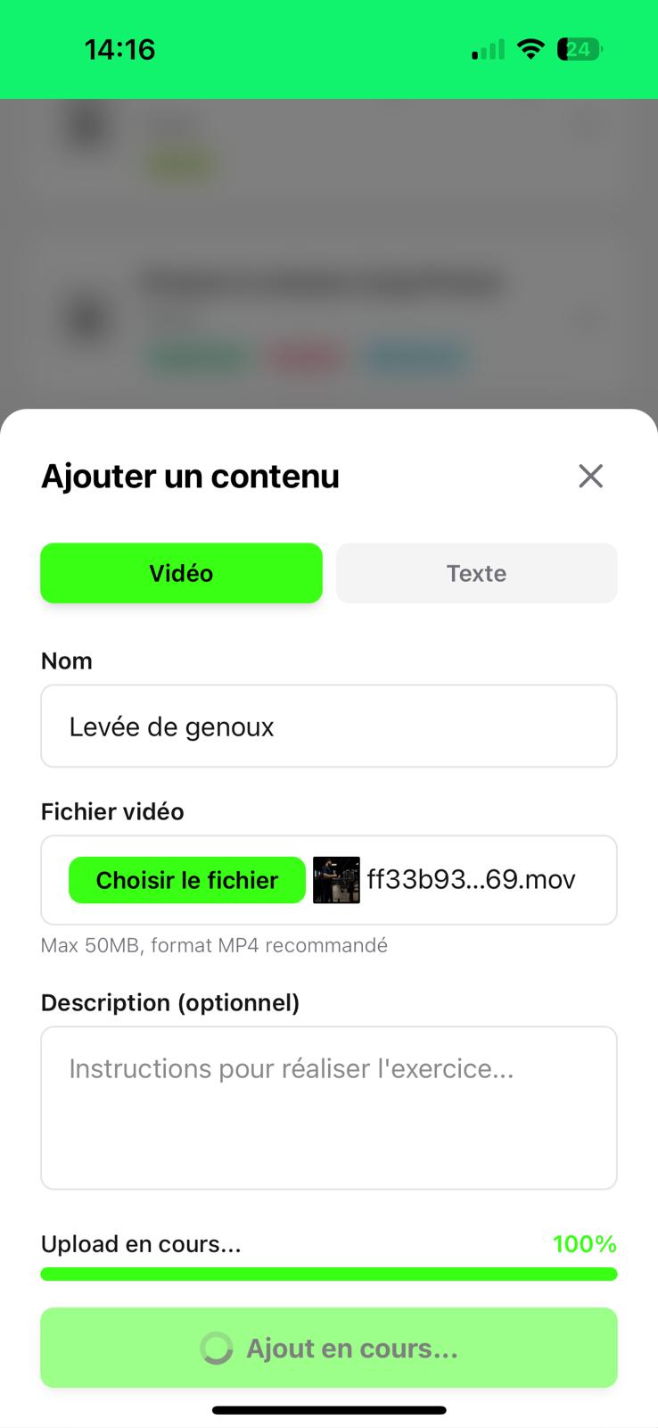 Attends la fin de l'upload et confirme.