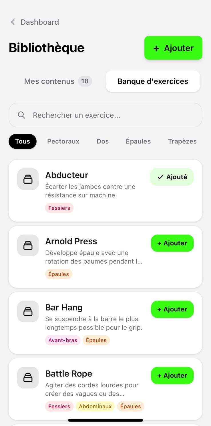 Rends-toi dans l'onglet « Banque d'exercices » de la bibliothèque avec la liste complète.