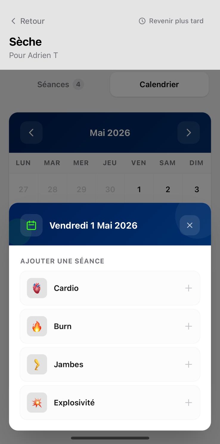 Sélectionne la séance à assigner.