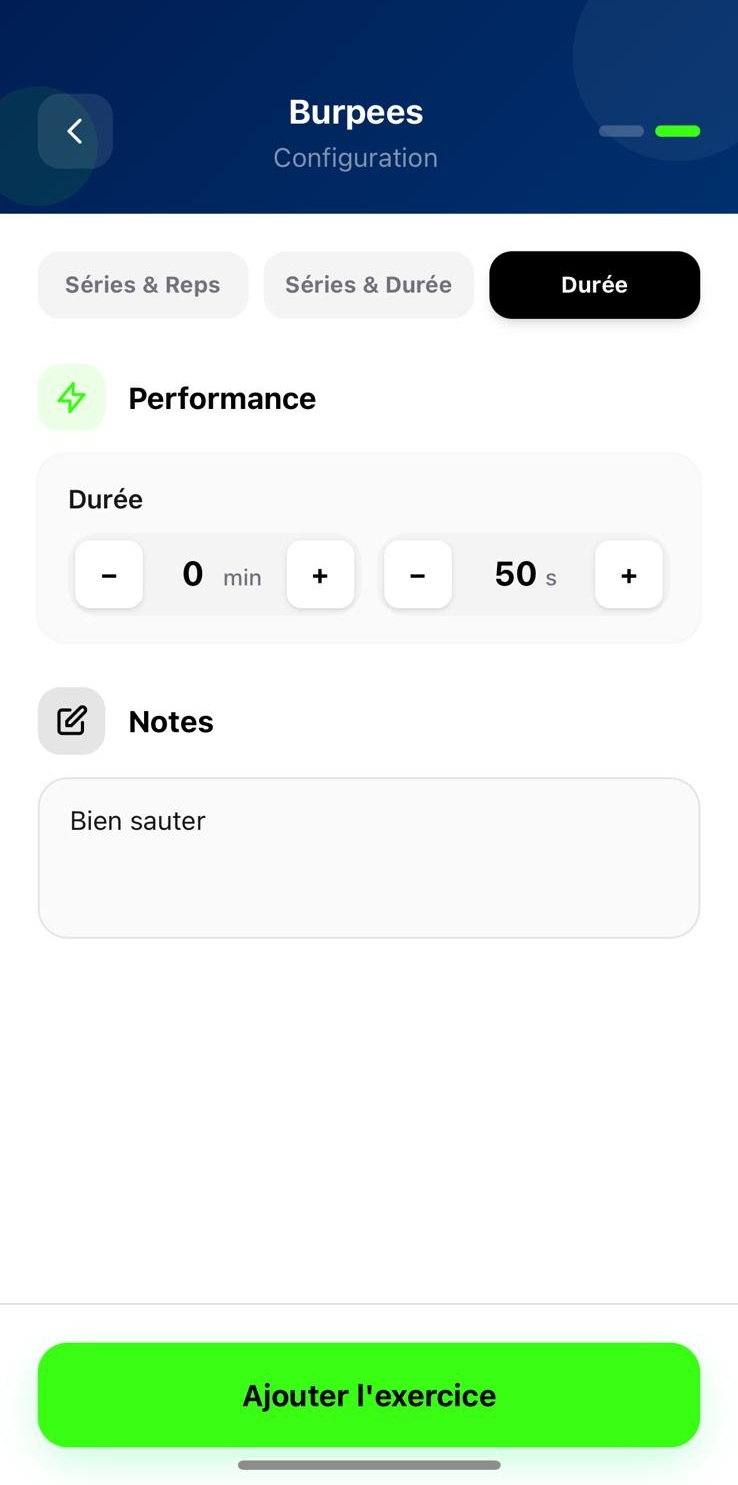 Choisis ta configuration : 3 - mode Durée seule (cardio continu).
