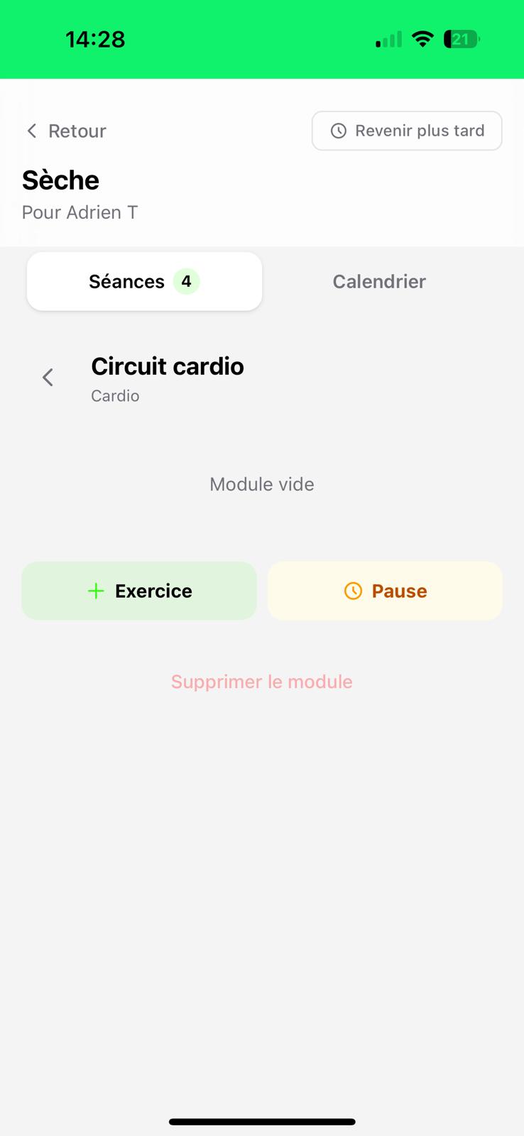 Le module est créé, prêt à recevoir des exercices.
