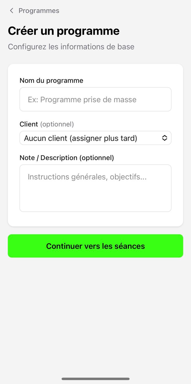 Le formulaire de création vierge — nom et client à renseigner.